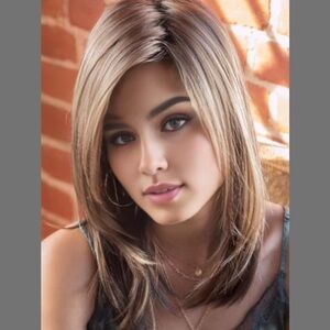 Fencca Layered Long Ombre Brown Highlight Wigs Straight Synthetic Natural Look